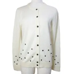 ランバン LANVIN COLLECTION ニット カーディガン 長袖 ウール モヘヤ混 薄手 刺繡 クルーネック 38 M相当 アイボリー X