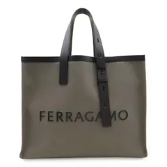 Salvatore Ferragamo サルヴァトーレ フェラガモ ロゴ トートバッグ ラージトート ショルダーバッグ キャンバス グレー ブラック ポーチ付き 241298