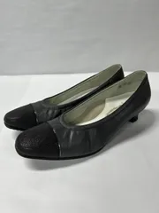 美品 銀座ヨシノヤ パンプス 24cm ダークグレー 型押し コンフォート 日本製