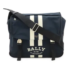 BALLY バリー FABRO.STL ファブロ ロゴプリント メッセンジャーバッグ ショルダーバッグ 斜め掛け ナイロン レザー ネイビー ホワイト シルバー金具