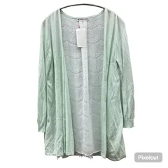 MN4 KUMIKYOKU ニット 長袖 カーディガン テンセル アクリル シャールカラー バックレース スリット切替 レディース M グリーン 2000000280523