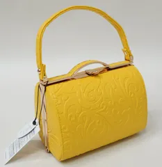 和装バッグ 単品 合皮 黄色 型押し 地模様入り ハンドバッグ がま口 手提げ 成人式 結婚式 卒業式 NO42812-4