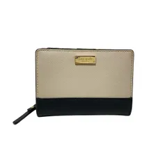Kate spade(ケイトスペード) 2つ折り財布 ニューベリー レーン WLRU2619 グレーベージュ×黒 ラウンドファスナー/パスケース付き レザー
