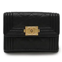 CHANEL シャネル ボーイシャネル マトラッセ ココマーク スモールフラップウォレット 3つ折財布 キャビアスキン ブラック 黒 ゴールド金具 A84432