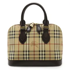 BURBERRY バーバリー ノバチェック チェック柄 シャドーホース ハンドバッグ PVC レザー ベージュ ダークブラウン ボルドー ゴールド金具