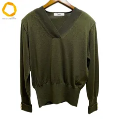 #w マダムジョコンダ MADAM JOCONDE ニット セーター L カーキ ウール シルク混 カシミヤ混 Vネック レディース [986394] k01