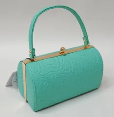 和装バッグ 単品 合皮 ミントグリーン 型押し 地模様入り ハンドバッグ がま口 手提げ 成人式 結婚式 卒業式 NO42810-5