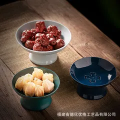 新品未使用 古風 お菓子 お菓子 果物皿 トレイ 陶磁器 高脚 茶点 皿 茶道具 茶道 日式 フルーツ皿 果物皿