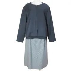 アンフィニ INFINE 美品 大きいサイズ セットアップ フォーマル セレモニースーツ 3点セット ブラウス ノーカラージャケット スカート ひざ丈 ラメ レース 15 XL相当 ネイビー系 /X