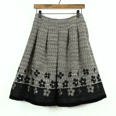 【美品】エムズグレイシー★舞い散るお花のモチーフ♪ ツイードプリーツスカート サイズ38 黒×ベージュ系 z17283