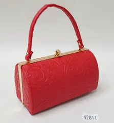 和装バッグ 単品 合皮 赤色 型押し 地模様入り ハンドバッグ がま口 手提げ 成人式 結婚式 卒業式 NO42811-5