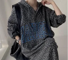 豹柄ワンピース パーカーワンピ パーカー フーディー フード付きロングワンピース ロング丈 長袖 レオパード ヒョウ柄 アニマル柄 ゼブラ柄 ゼブラ チェック柄 ブロックチェック ロゴ 英字 オーバーサイズ デイリー 普段着 カジュアル 大人 ワンピ 韓国