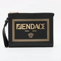 美品 フェンディ × ヴェルサーチ フェンダーチェ レザー セカンドバッグ クラッチ ポーチ 通勤 本革 ブラック 黒 メンズ MMM DJ51-5【中古】のサムネイル