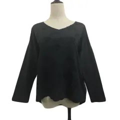 スタディオクリップ Studio Clip カットソー プルオーバー Vネック 切替 刺繍 無地 長袖 L 黒 ブラック