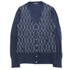 美品 BROOKS BROTHERS ブルックスブラザーズ Vネック シルク ニット カーディガン アーガイル柄 切替 リブ セーター M ネイビー レディース 古着 中古 USED
