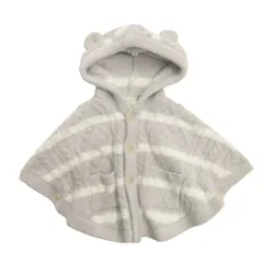 美品 GELATO PIQUE ジェラートピケ ボーダーアラン baby ベビー ポンチョ 耳付きフード パーカー ジャケット ブルゾン 70-80 グレー キッズ 古着 中古 USED