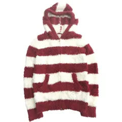 gelato pique ジェラートピケ x'masジェラート 2ボーダー パーカー ジップアップ ルームウェア もこもこ フード サイズF 赤 × 白 レディース 古着 中古 USED