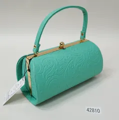 和装バッグ 単品 合皮 ミントグリーン 型押し 地模様入り ハンドバッグ がま口 手提げ 成人式 結婚式 卒業式 NO42810-6