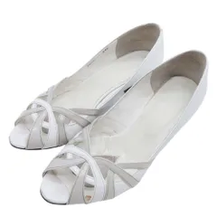 DIANA ダイアナ オープントゥ パンプス クロスデザイン 6cmヒール シューズ 靴 24.5EE 白 ホワイト レディース 古着 中古 USED