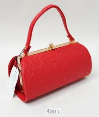 和装バッグ 単品 合皮 赤色 型押し 地模様入り ハンドバッグ がま口 手提げ 成人式 結婚式 卒業式 NO42811-6