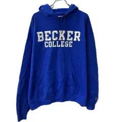 Champion プリントスウェット パーカー 2XL ブルー チャンピオン フーディー プルオーバー カレッジ トップス 秋物 a801-5954