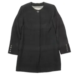 美品 CHRISTIAN AUJARD クリスチャンオジャール ノーカラー コート ジャケット ワッフル生地 アウター 飾り切羽 9 黒 ブラック レディース 古着 中古 USED