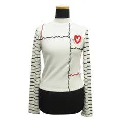 Desigual デシグアル リブニット Tシャツ カットソー 長袖 ロング ハート ボーダー ハイネック S 白 ホワイト レディース 古着 中古 USED