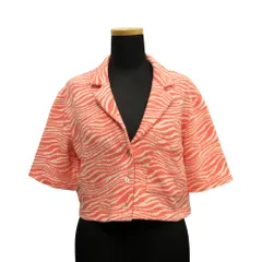 新品同様 ZARA ザラ クロップド ニット ジャケット ブルゾン 半袖 ゼブラ柄 M ピンク レディース 古着 中古 USED