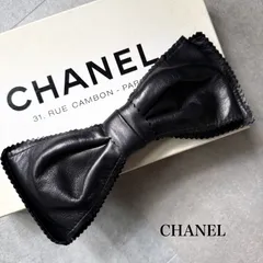 希少 CHANEL シャネル ラムレザー リボン バレッタ ブラック 黒 箱付き ヴィンテージ ヘアアクセリー