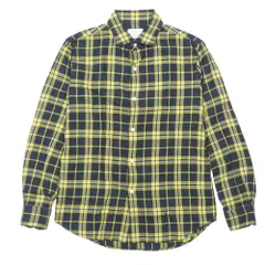 美品 EDIFICE エディフィス コットン 長袖 シャツ チェック トップス カットソー 48 黒 ブラック 黄 イエロー メンズ 古着 中古 USED