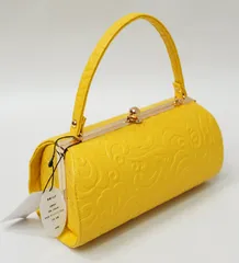 和装バッグ 単品 合皮 黄色 型押し 地模様入り ハンドバッグ がま口 手提げ 成人式 結婚式 卒業式 NO42812-6