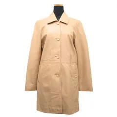 良品 ラムレザー ステンカラー コート ジャケット ブルゾン 羊革 サイズ9AR ベージュ レディース 古着 中古 USED