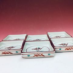 未使用品　「たち吉」赤絵　角皿　　6枚セット箱付き