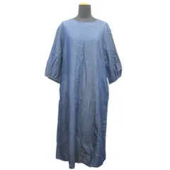 美品 DECOY デコイ デニム フレア ワイド ワンピース ドレス 丸首 ゴム袖 五分袖 495611-304 サイズ13R 青 ブルー レディース 古着 中古 USED