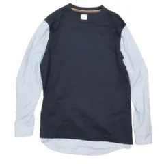 美品 Paul Smith ポールスミス ストライプ シャツ ドッキング 長袖 Tシャツ カットソー 切替 レイヤード M ネイビー ブルー メンズ 古着 中古 USED