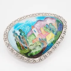 M714 七宝 ブローチ 街並み 風景 デザイン ヴィンテージ