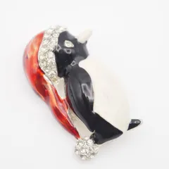 M787 ブローチ ペンギン サンタ クリスマス ラインストーン マルチカラー エナメル デザイン シルバー コスチュームジュエリー