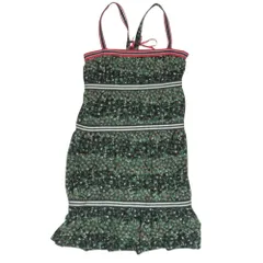 美品 AULA AILA アウラアイラ キャミソール ワンピース ノースリーブ チュニック ひざ丈 ボタニカル プリント サイドジップ 2 黒 レディース 古着 中古 USED