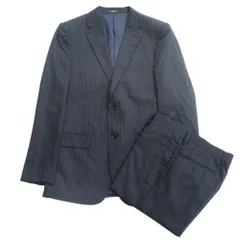 美品 COMME CA ISM コムサイズム スーツ セットアップ ストライプ テーラード ジャケット ブレザー シングル パンツ スラックス M 紺 メンズ 古着 中古 USED