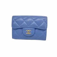 シャネル(Chanel) シャネル 三つ折り財布 マトラッセ キャビアスキン ブルー レディース