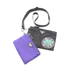 プラダ PRADA ポーチ ブラック/パープル ナイロン ダブルポーチ ショルダーバッグ メンズ Used A