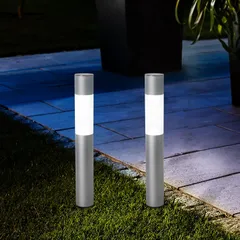 訳アリ特価！GWSOLARスタイリッシュ ソーラーライト 2個組 高さ5０㎝【アルミポール 本体色：シルバー】点灯色：ホワイト色・電球色スイッチで切替　(型番: GW-AL102-50 (2P)