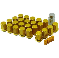 【エスティーエスミチコ】スリット ロック レーシング ナット アルミ製 エアバルブキャップ付き 軽量 盗難防止 (金 P1.25-24個 6穴用)