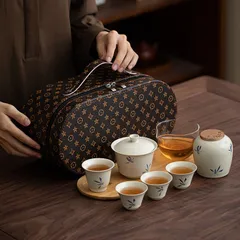 【新品未使用】旅行茶器セット一本四杯快客杯陶磁器屋外家庭用オフィス高級工夫茶器収納