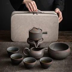 【新品・未使用】高級易子陶器製セミセルフサービスティーセットセット、ポータブル旅行用カンフーティーセット、和風ティーカップ