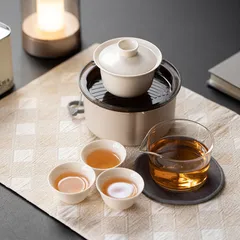 【新品未使用】草木灰旅行茶器セット一壺三杯携帯式快客杯屋外キャンプ蓋碗茶杯お土産