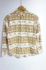 BEAMS BOY ビームスボーイ 総柄 長袖 フランネル シャツ BD ボタンダウン 茶白 ブラウン ホワイト 1227M★2