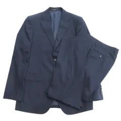 新品同様 COMME CA ISM コムサイズム ウール ストライプ セットアップ スーツ ジャケット パンツ スラックス 総裏 L 紺 ネイビー メンズ 古着 中古 USED