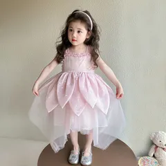 女児 花びら レースドレス プリンセス スカート ドレス 80-130cm 誕生日 七五三 記念撮影