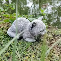 置物 オブジェ ガーデンオーナメント ネコ 猫 キャット グレー リアル 室内 屋外 インテリア 玄関 リビング ダイニング 装飾 庭 ガーデニン